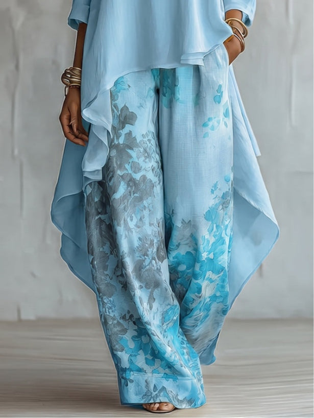 Isabella | Asymmetrical Top & Floral Wide-Leg Pants Set