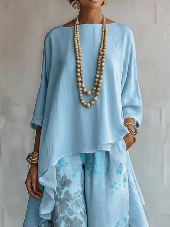 Isabella | Asymmetrical Top & Floral Wide-Leg Pants Set