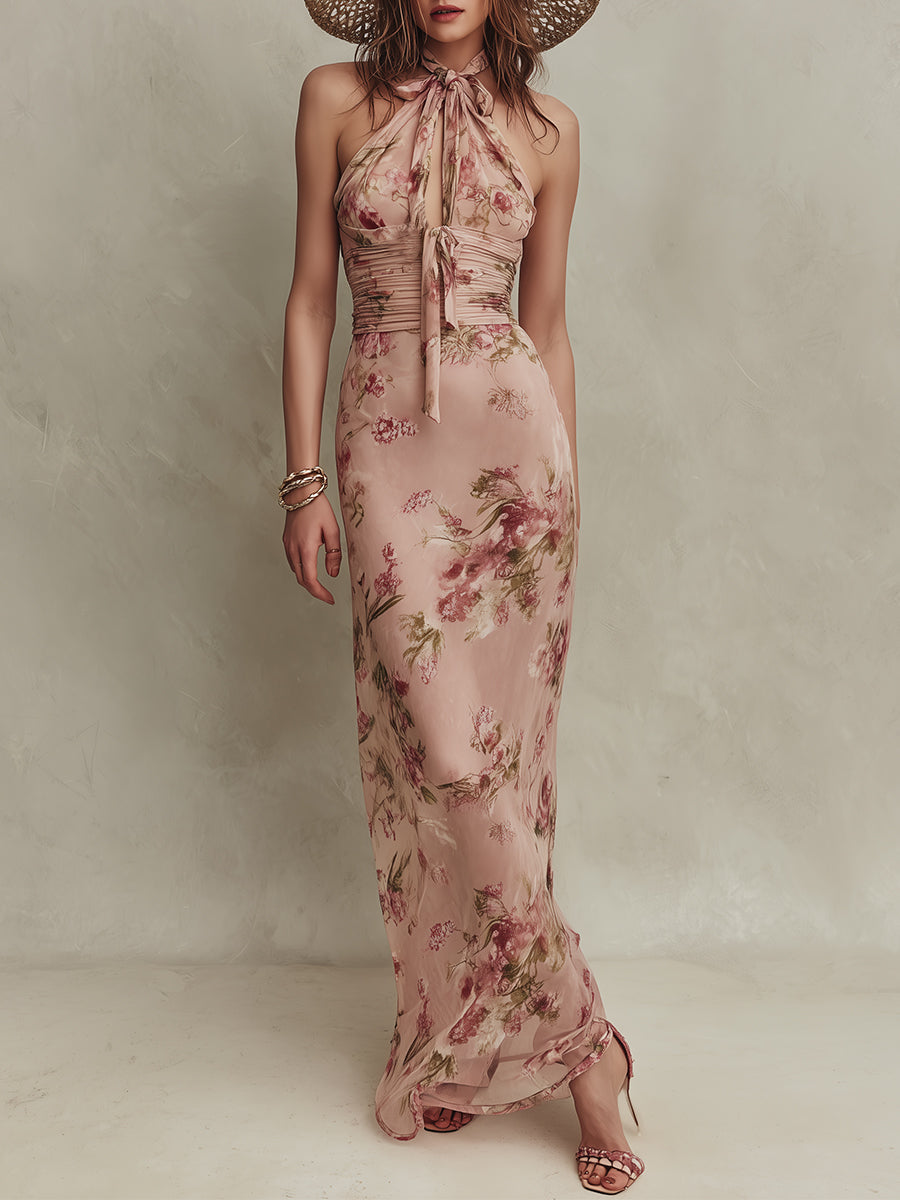 Lia - Elegant Floral Print Maxi Dress with Keyhole Neckline