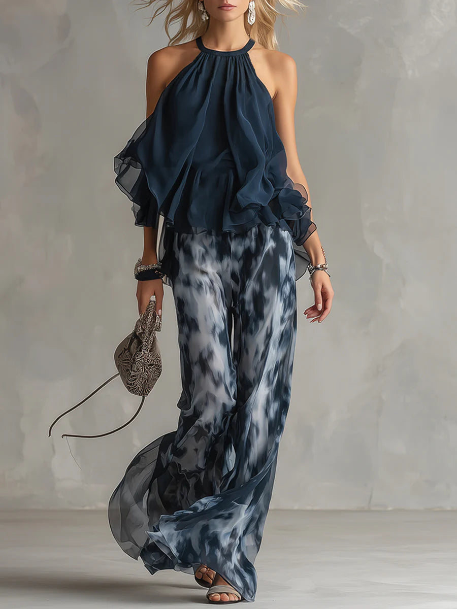 Imani | Halter Top & Printed Wide-Leg Pants Set