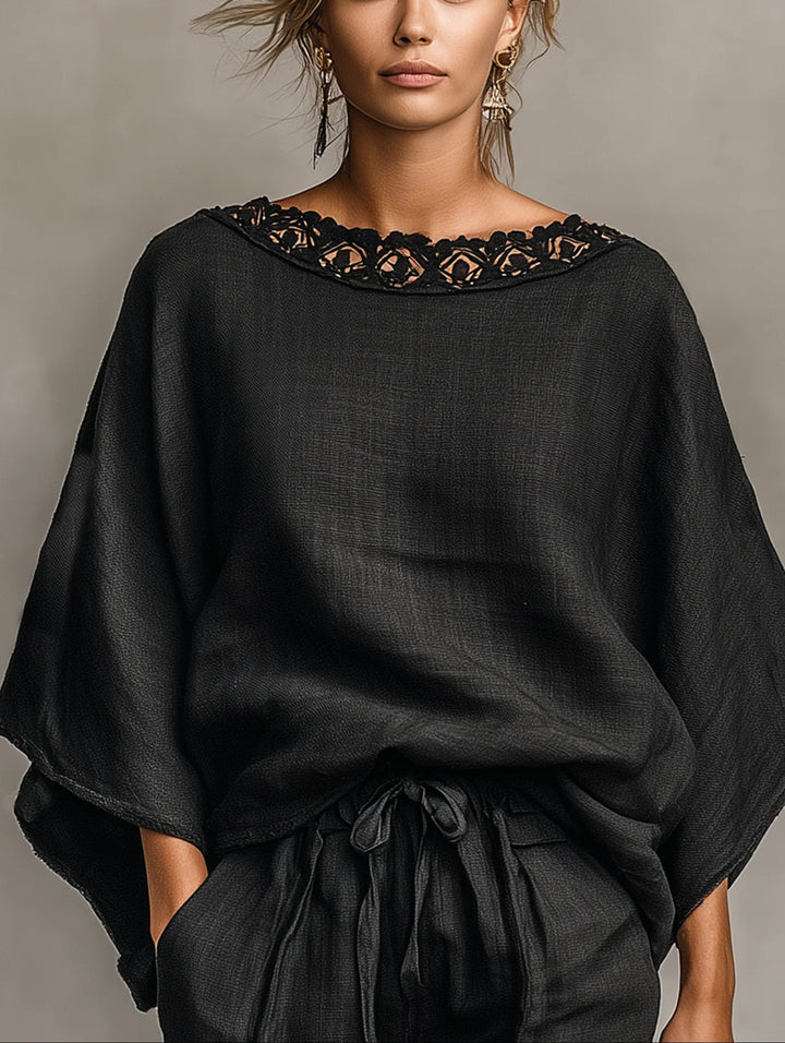 Harper | Lace Boat Neck Blouse & Shorts Set