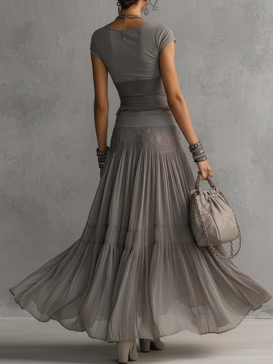 Simone | Sheer Lace-Panel Top & Maxi Skirt Set