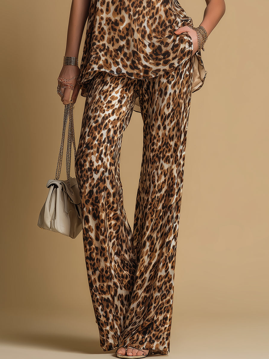Samantha | Leopard-Print Sleeveless Top & Flared Pants Set