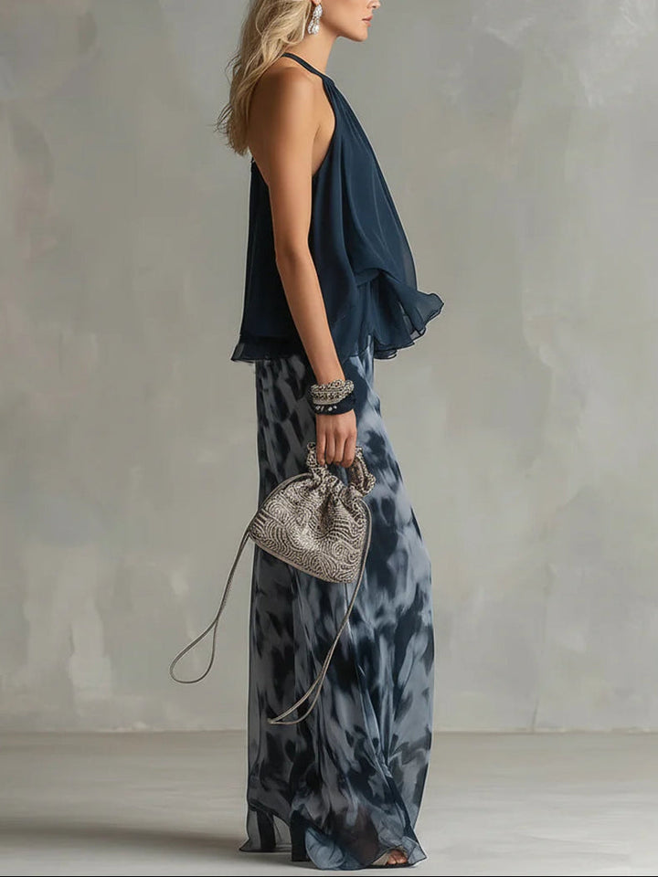 Imani | Halter Top & Printed Wide-Leg Pants Set