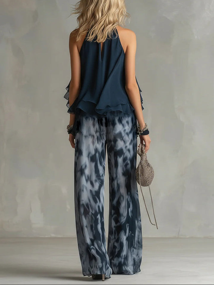 Imani | Halter Top & Printed Wide-Leg Pants Set
