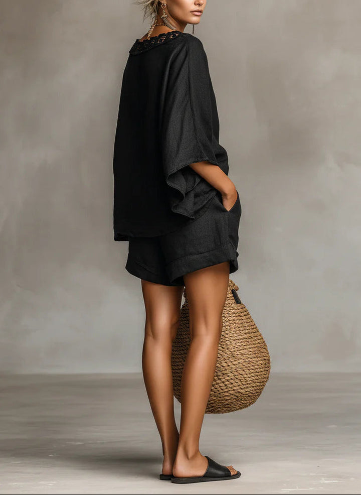 Harper | Lace Boat Neck Blouse & Shorts Set