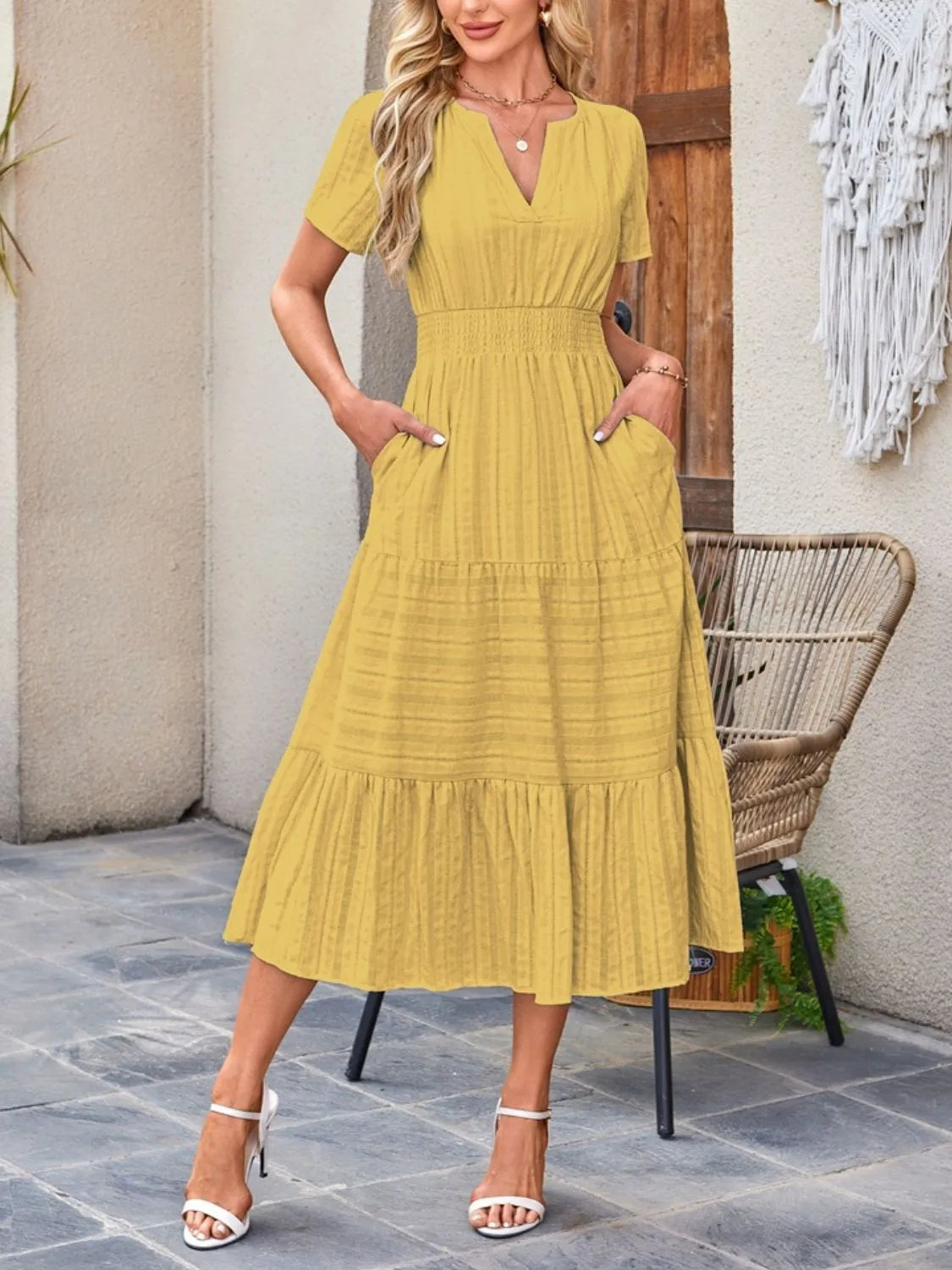 Victoria | Ruffled Midi Dress V-Neckline