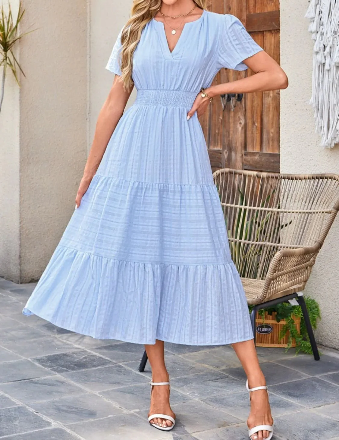 Victoria | Ruffled Midi Dress V-Neckline