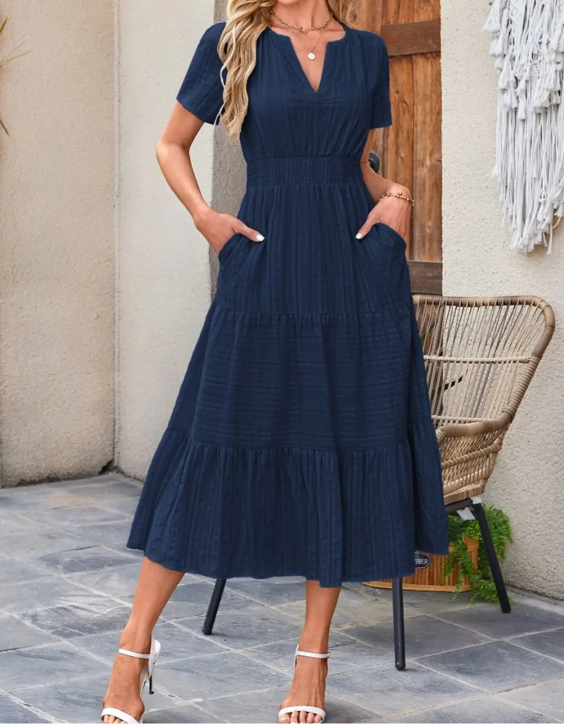 Victoria | Ruffled Midi Dress V-Neckline