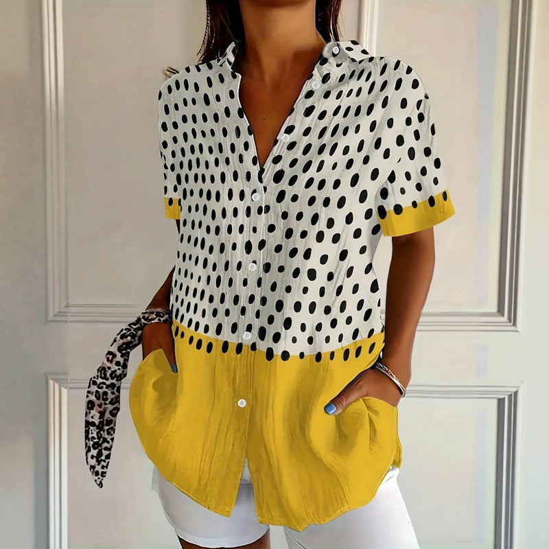 Selena | Colour Block Polka Dot Blouse