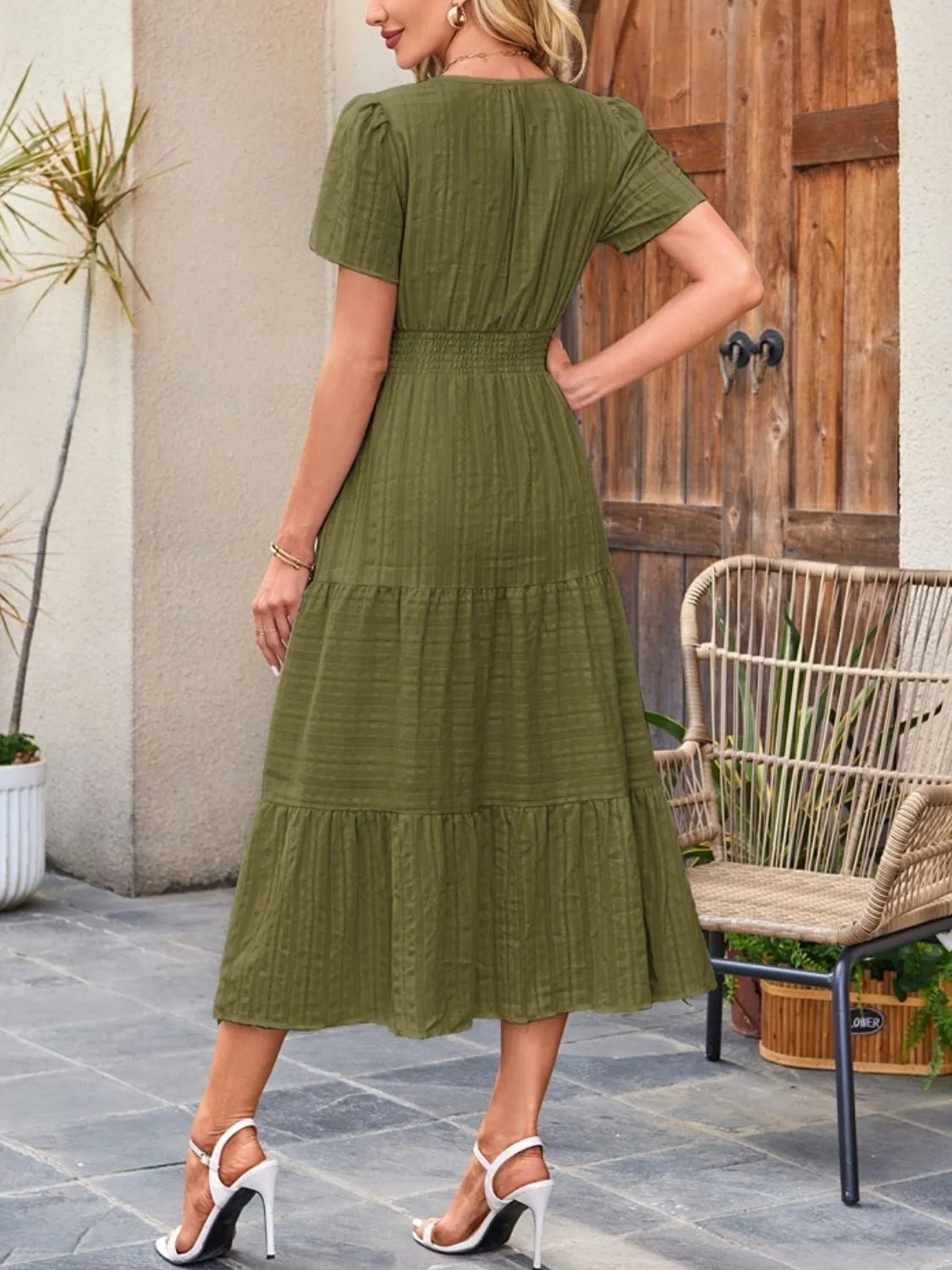 Victoria | Ruffled Midi Dress V-Neckline