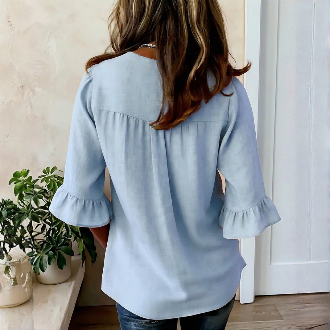 Maeve | Buttoned Ruffle Blouse