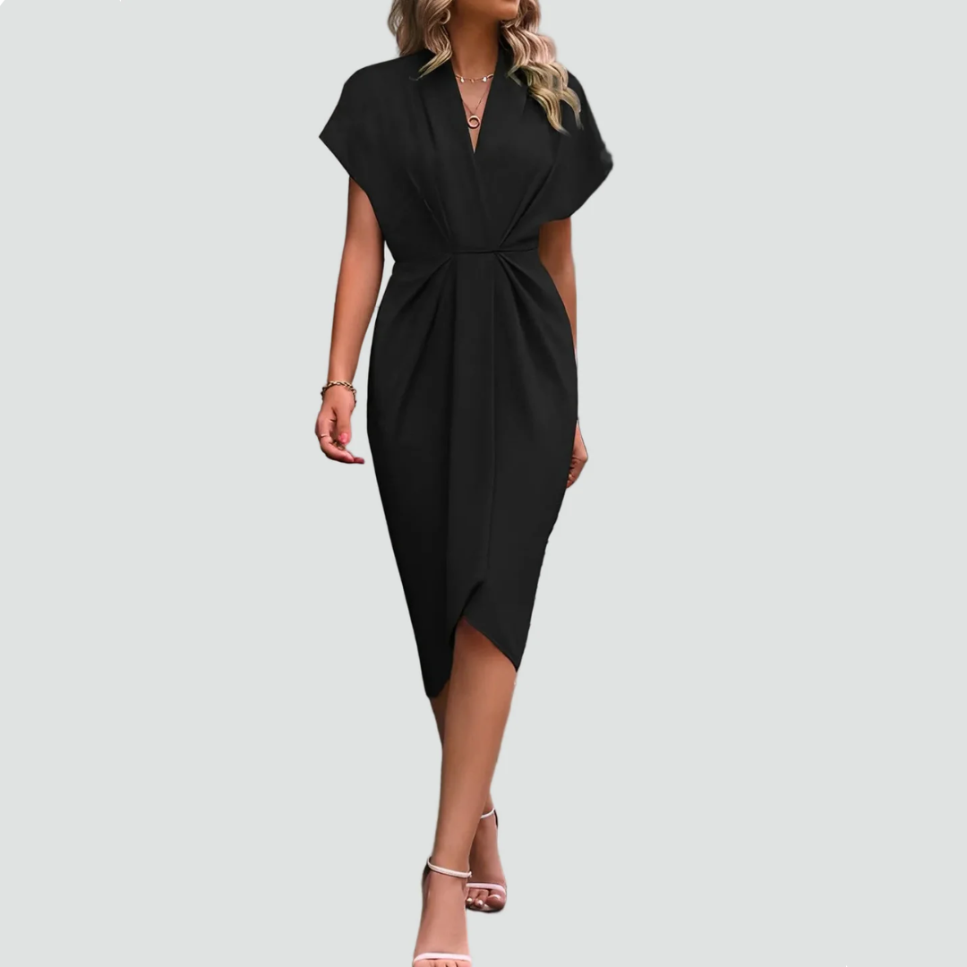 Mallory | Elegant women's wrap midi cocktail dress