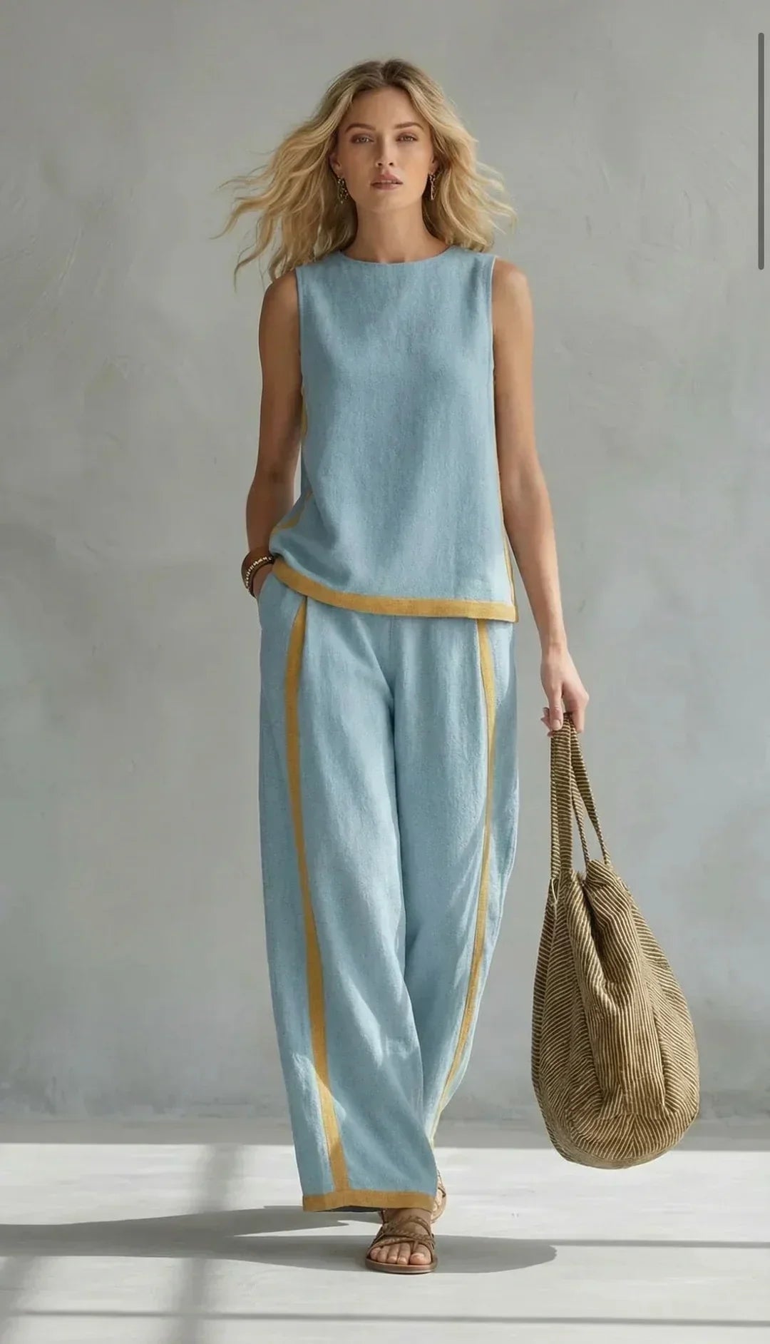 Ursula – Chic-casual vest and pants set with bicolor finishes