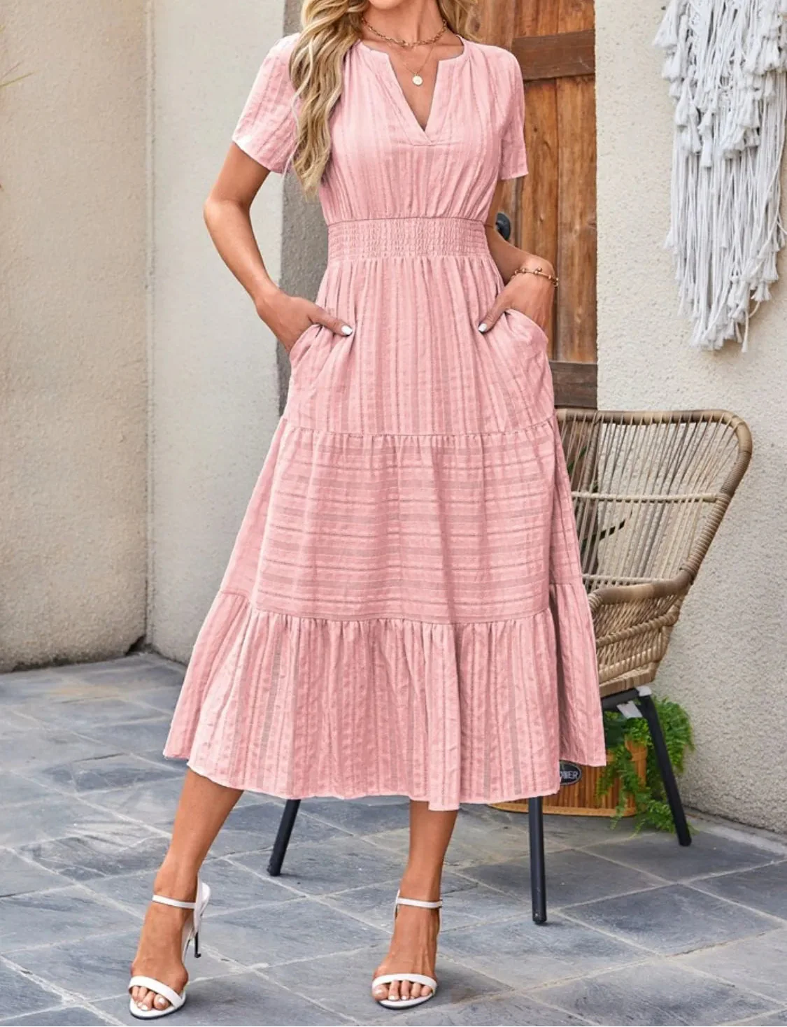 Victoria | Ruffled Midi Dress V-Neckline
