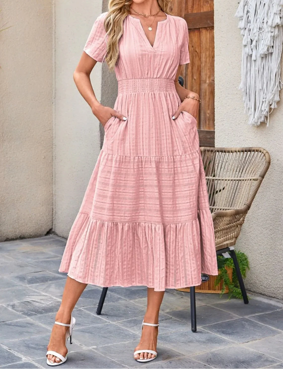 Victoria | Ruffled Midi Dress V-Neckline