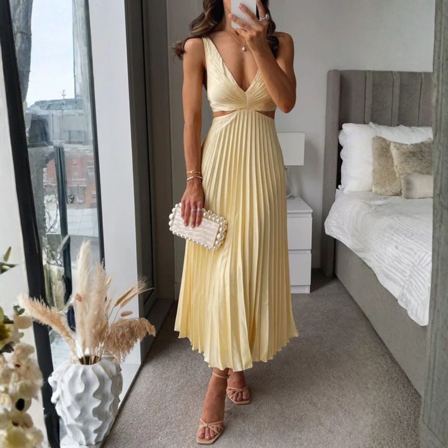 Haley | Women's Pleated V-Neck Maxi Dress