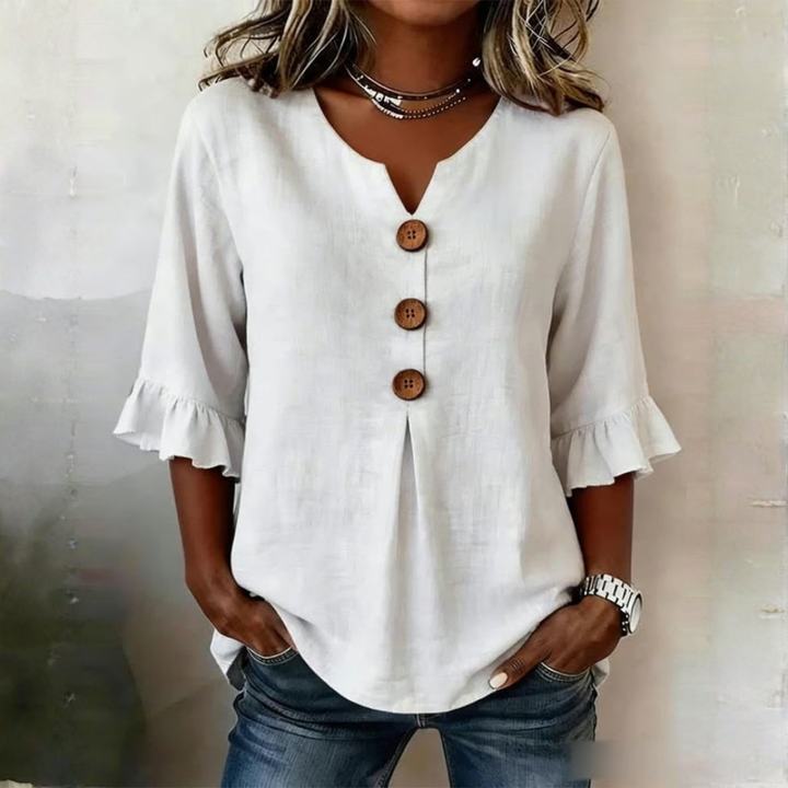 Maeve | Buttoned Ruffle Blouse