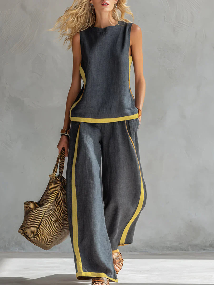 Ursula – Chic-casual vest and pants set with bicolor finishes