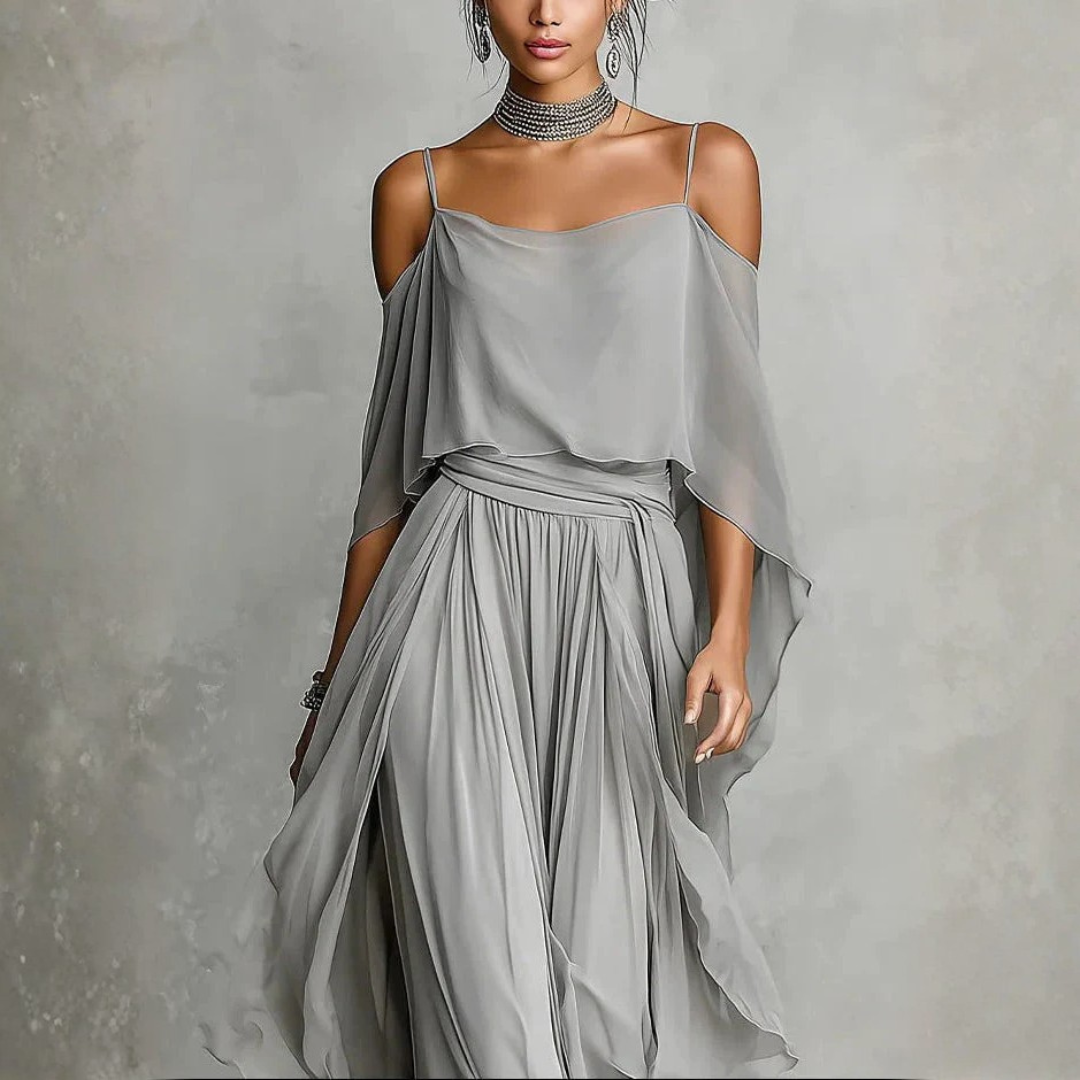 Tamara | Off-Shoulder Chiffon Two-Piece Set