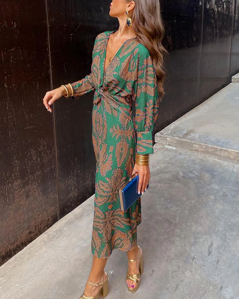 Harper™ | Elegant Dress with Long Sleeves and Floral Print