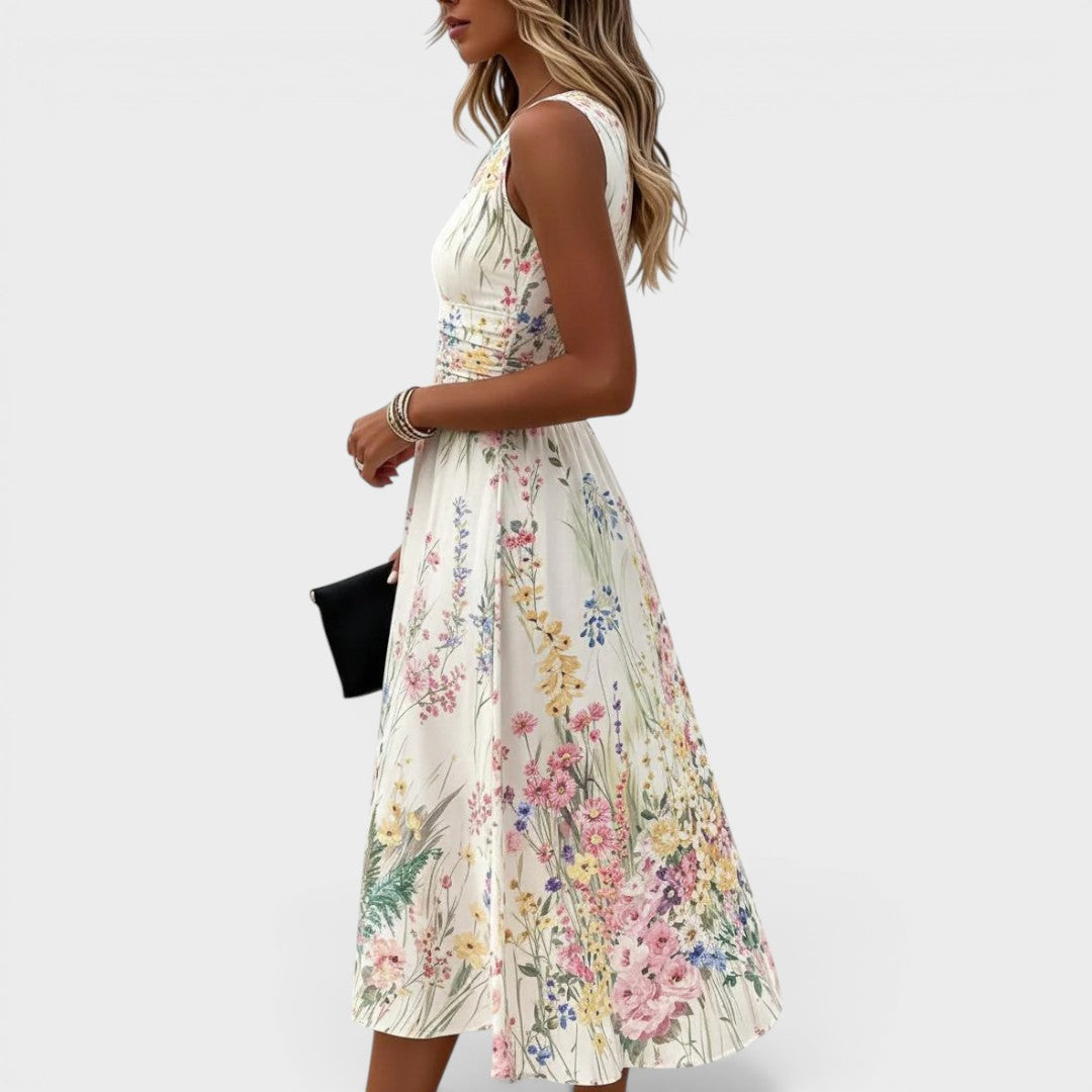 Pearl | Floral Sleeveless Midi Dress