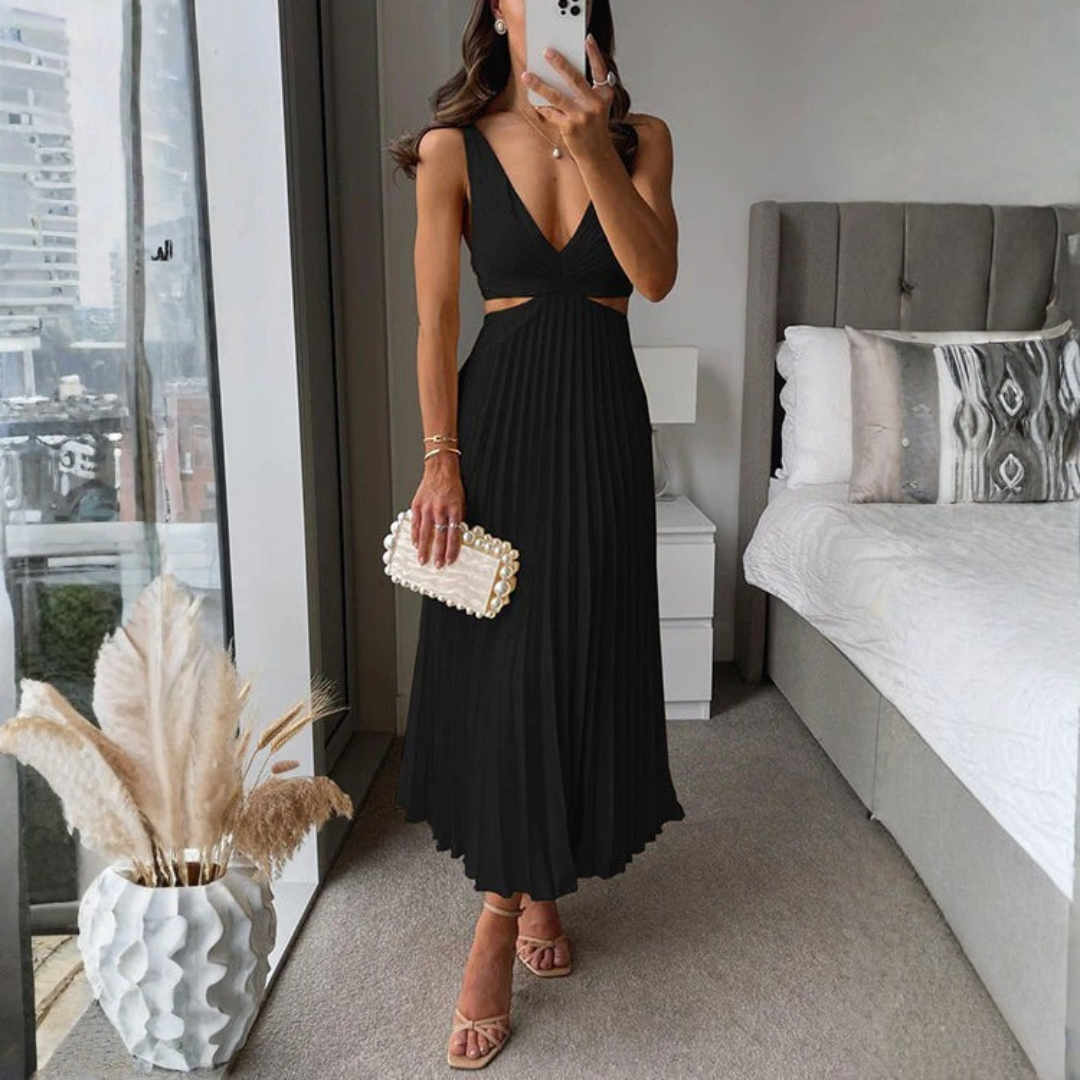 Haley | Women's Pleated V-Neck Maxi Dress