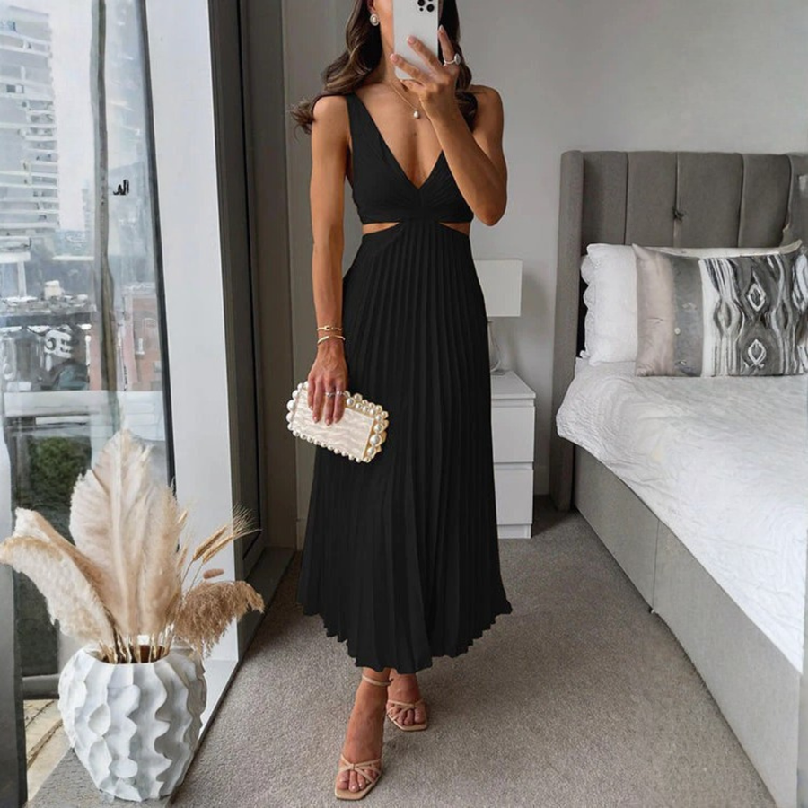 Haley | Women's Pleated V-Neck Maxi Dress