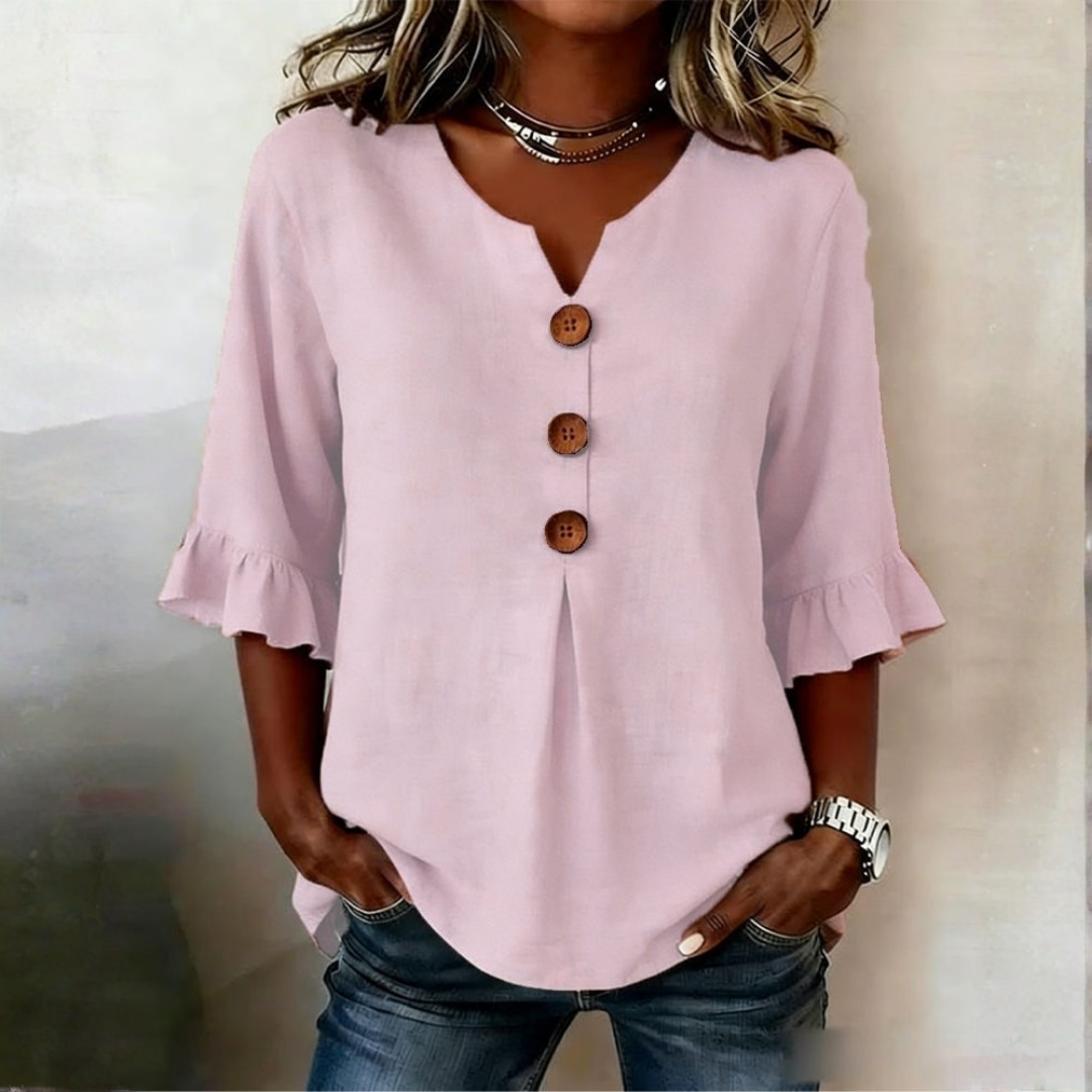 Maeve | Buttoned Ruffle Blouse