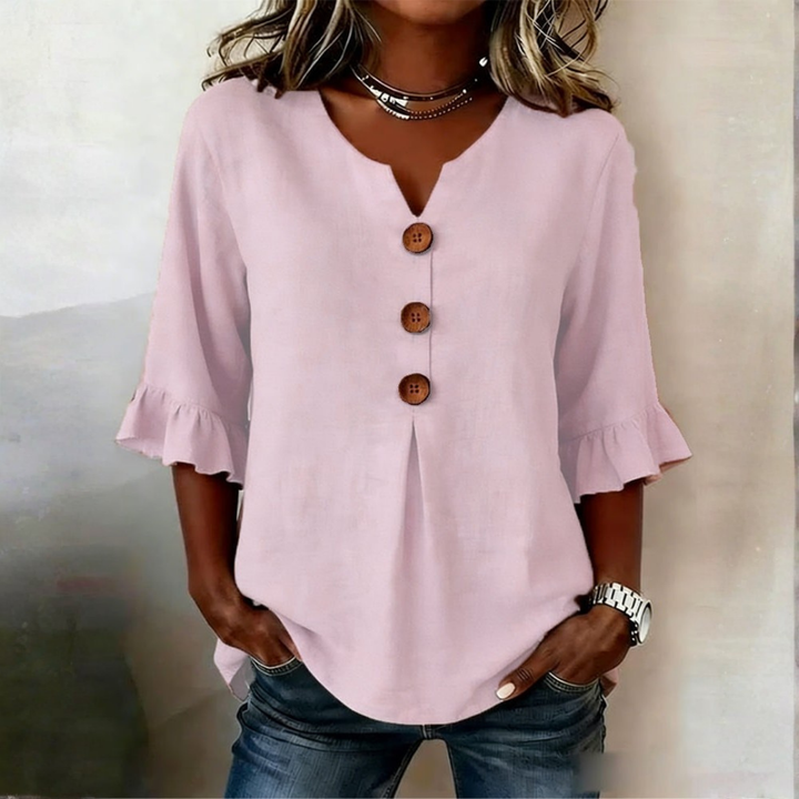 Maeve | Buttoned Ruffle Blouse