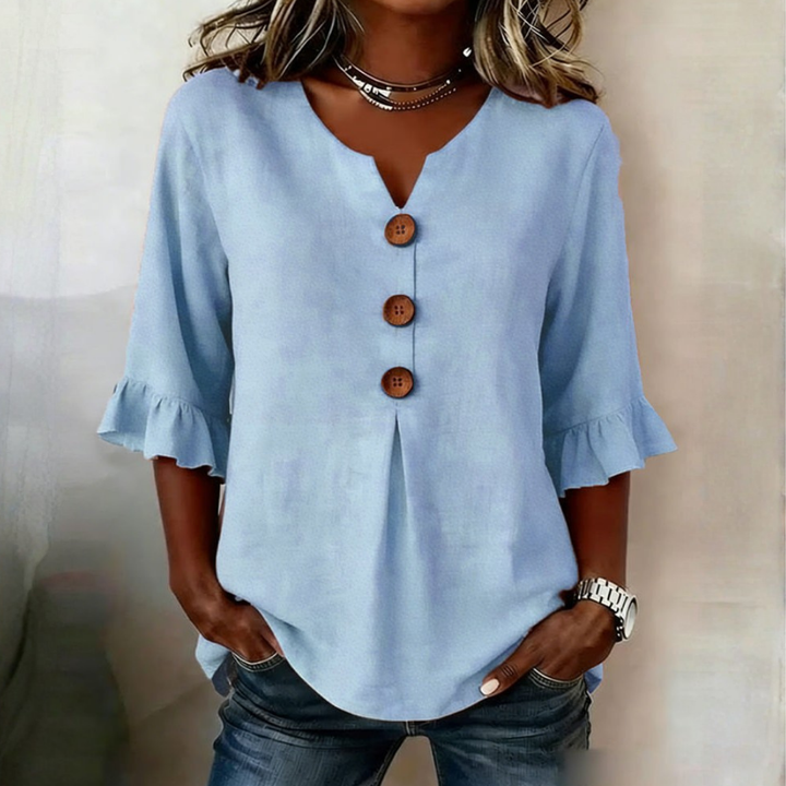 Maeve | Buttoned Ruffle Blouse