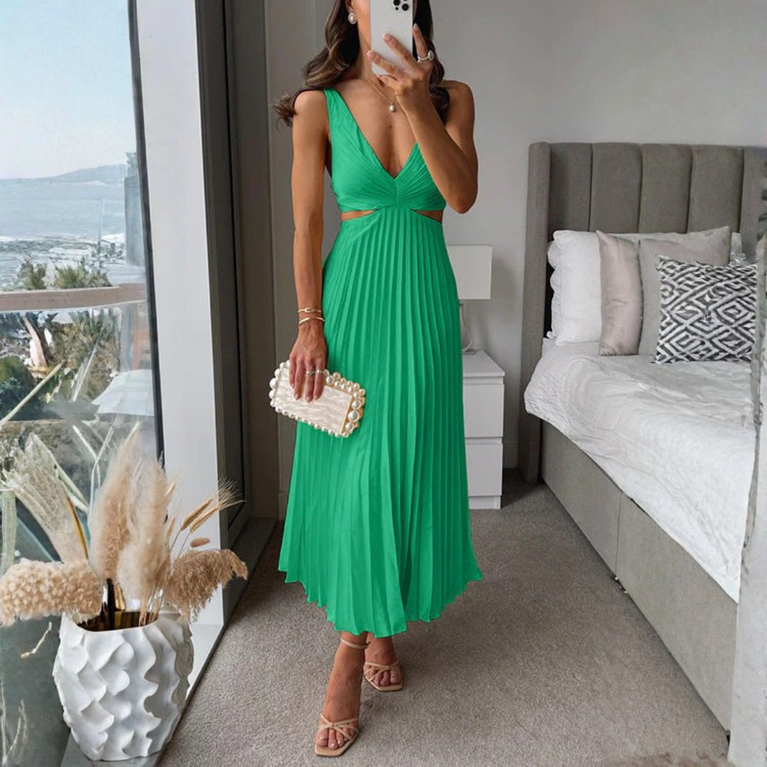 Haley | Women's Pleated V-Neck Maxi Dress