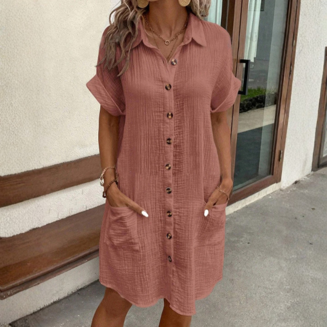 Allison | Casual Cotton Shirt Dress with Button Closure