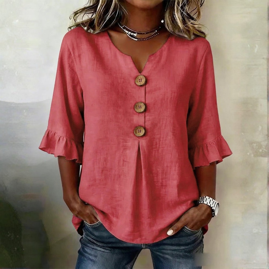 Maeve | Buttoned Ruffle Blouse