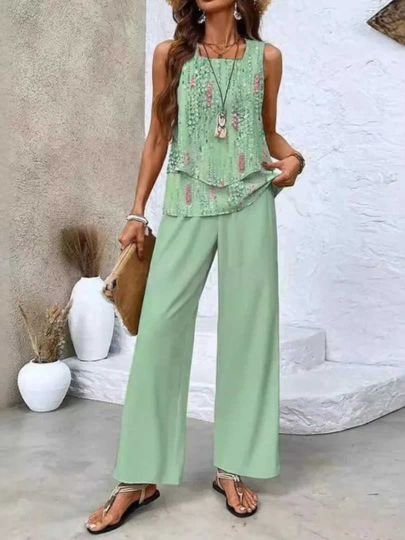 Ovelynra™ | Sleeveless Blouse & Wide-Leg Trousers
