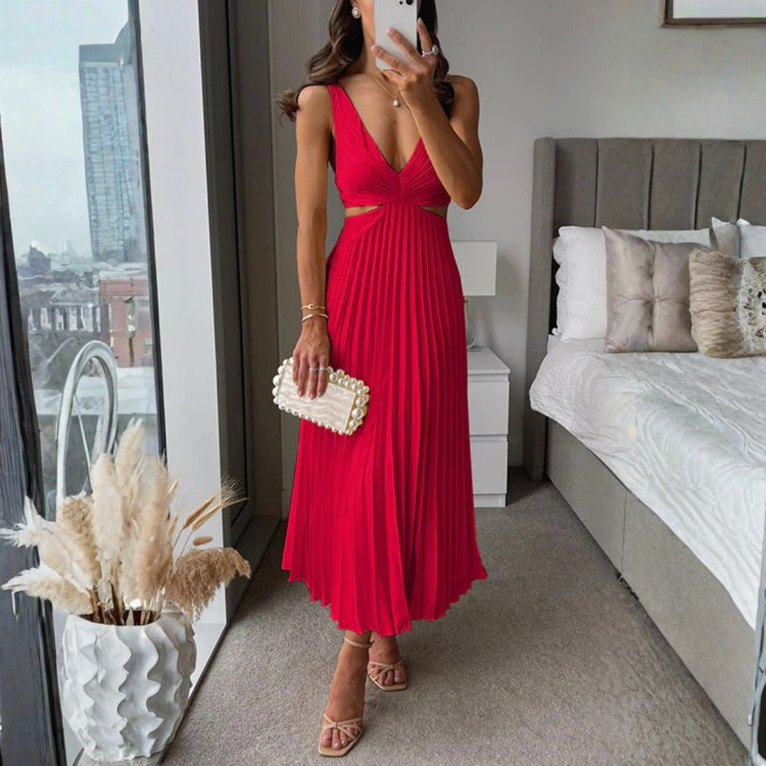 Haley | Women's Pleated V-Neck Maxi Dress