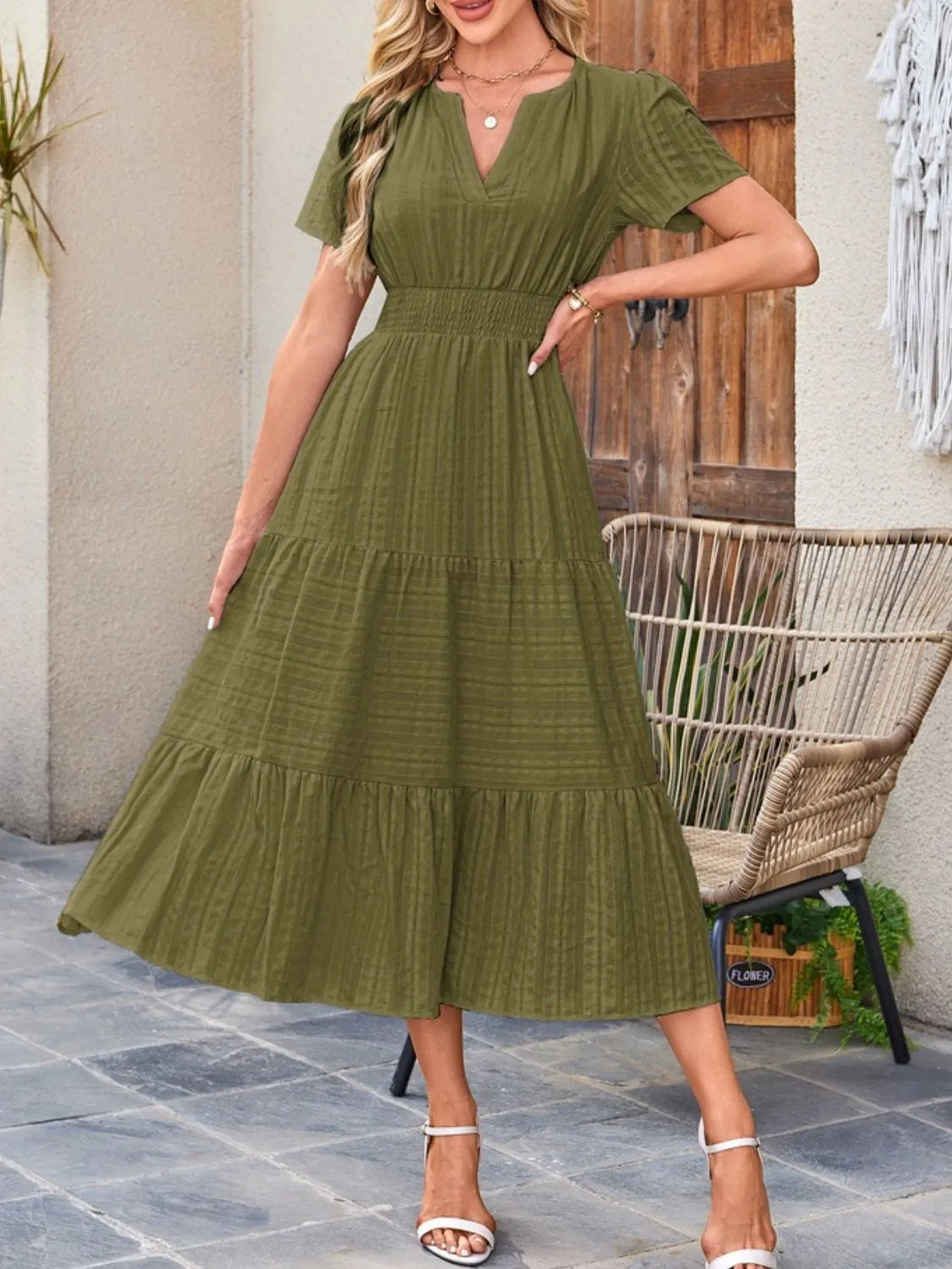 Victoria | Ruffled Midi Dress V-Neckline
