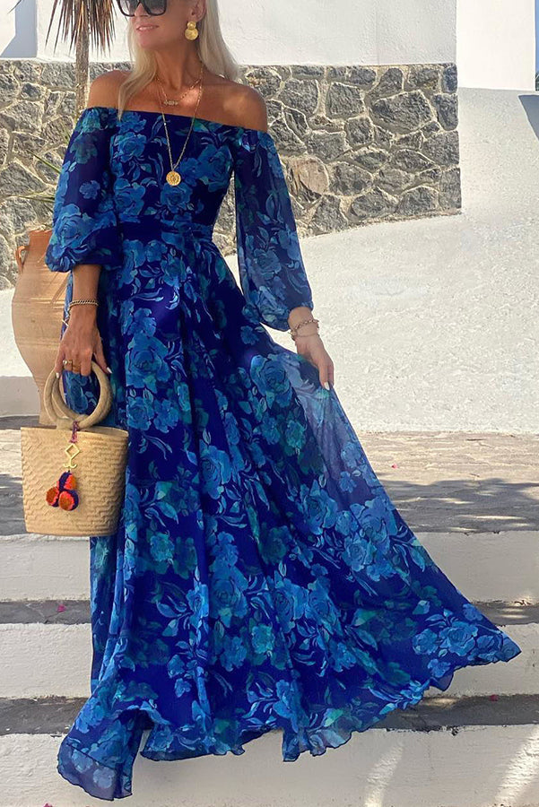 Luna™ | Floral Print Maxi Dress with Off-Shoulder Sleeves