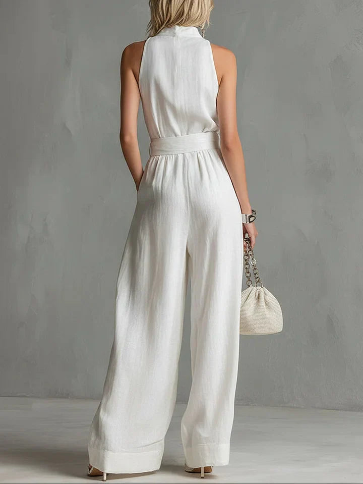 Elegant City Jumpsuit – Belted, Sleeveless, Wide-Leg Fit • S1