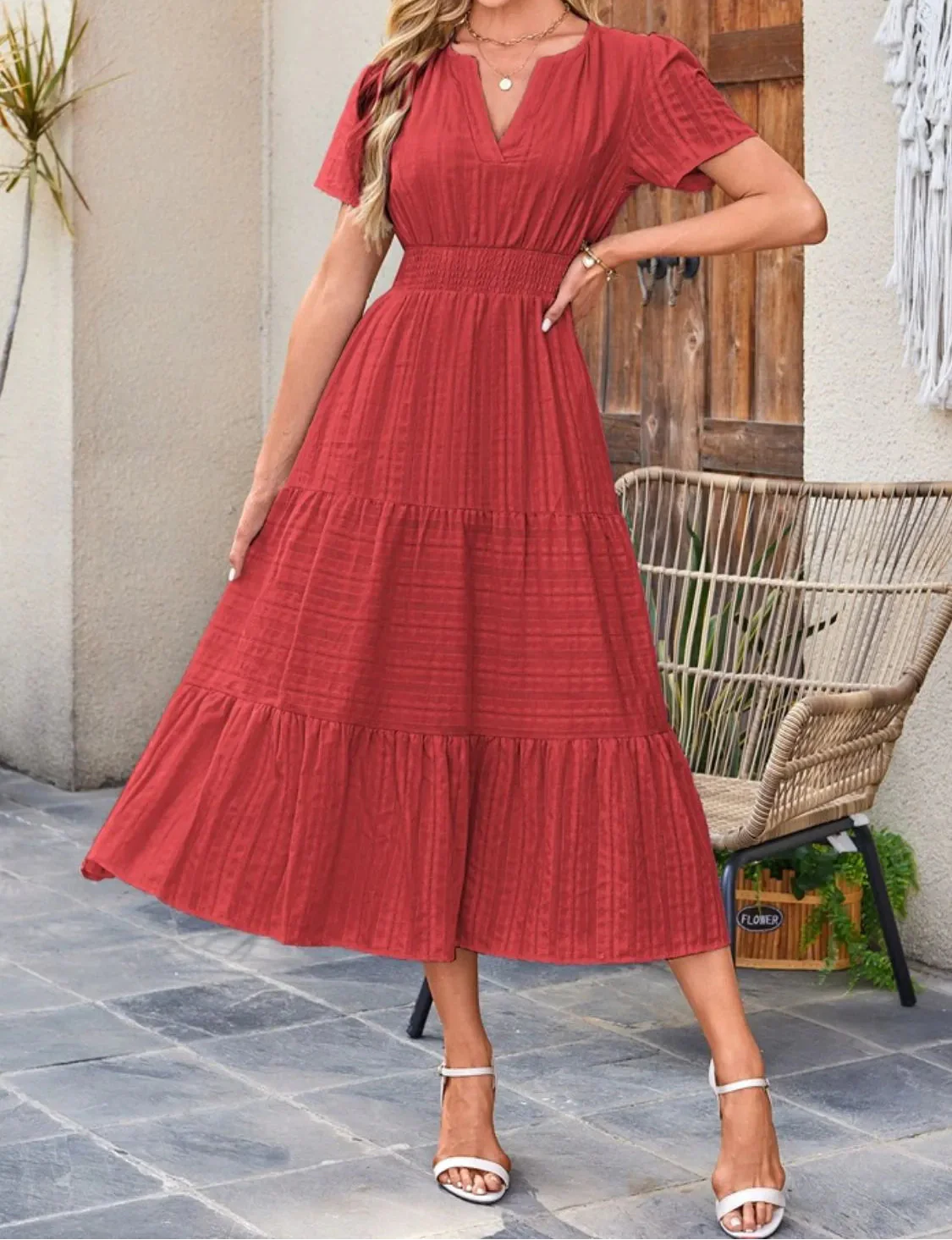 Victoria | Ruffled Midi Dress V-Neckline