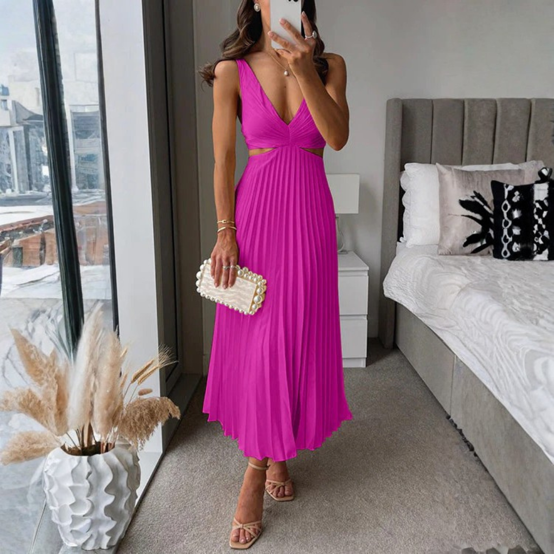 Haley | Women's Pleated V-Neck Maxi Dress