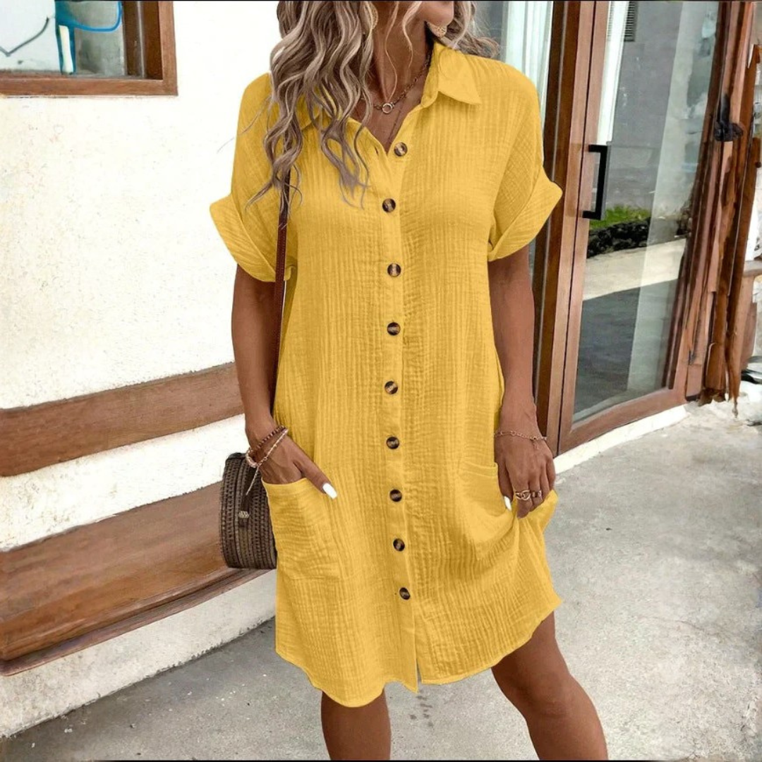 Allison | Casual Cotton Shirt Dress with Button Closure
