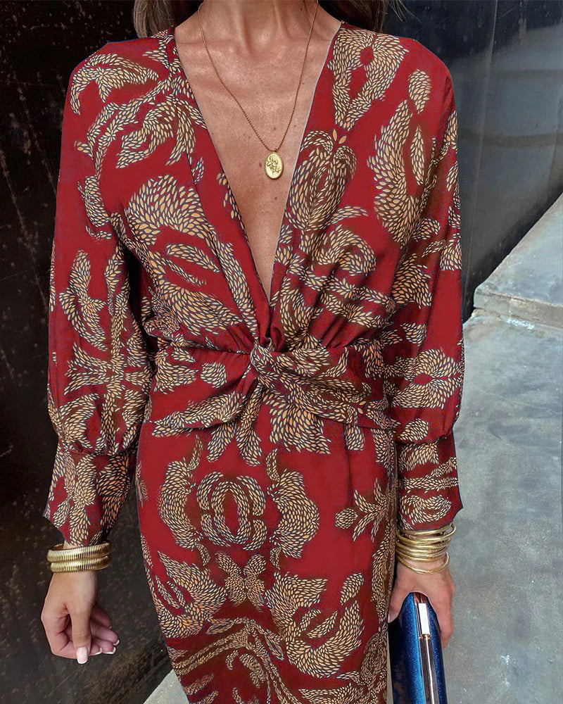 Harper™ | Elegant Dress with Long Sleeves and Floral Print