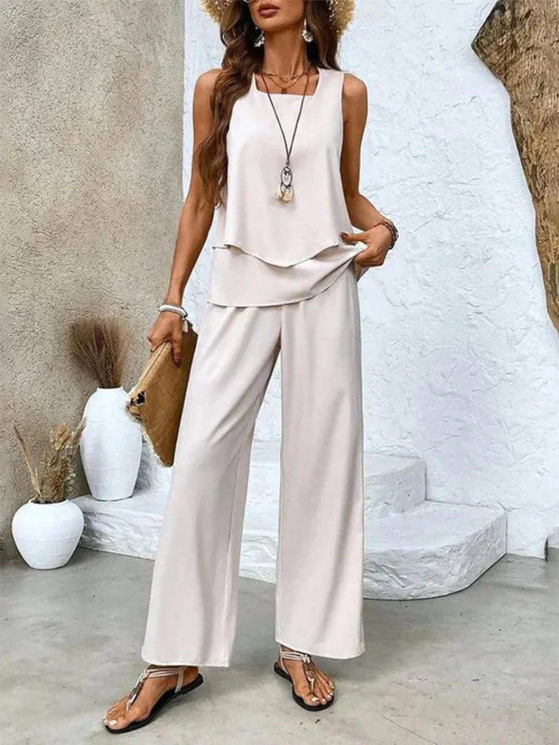 Ovelynra™ | Sleeveless Blouse & Wide-Leg Trousers