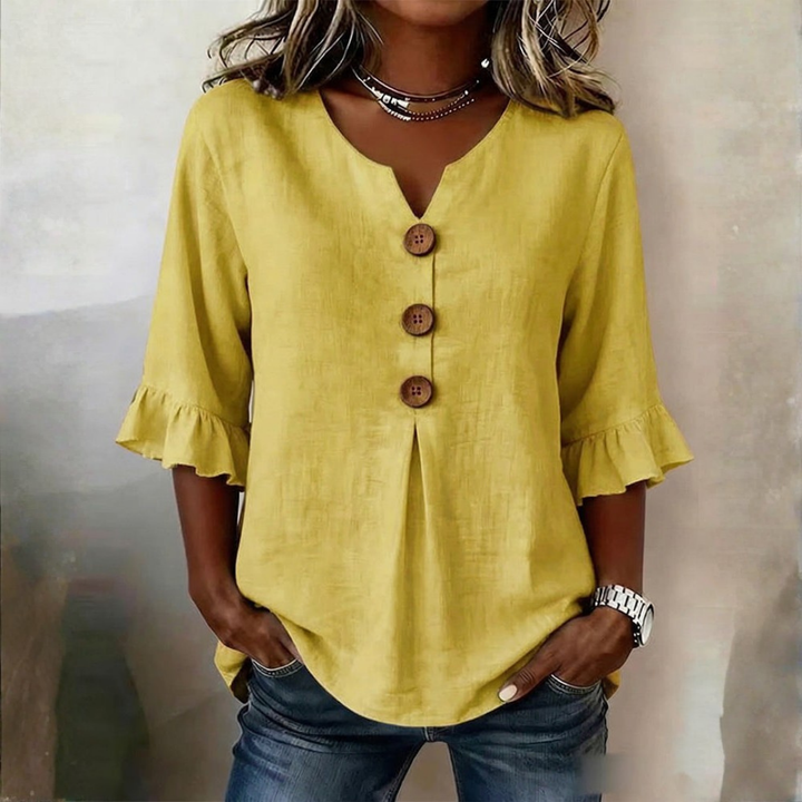 Maeve | Buttoned Ruffle Blouse