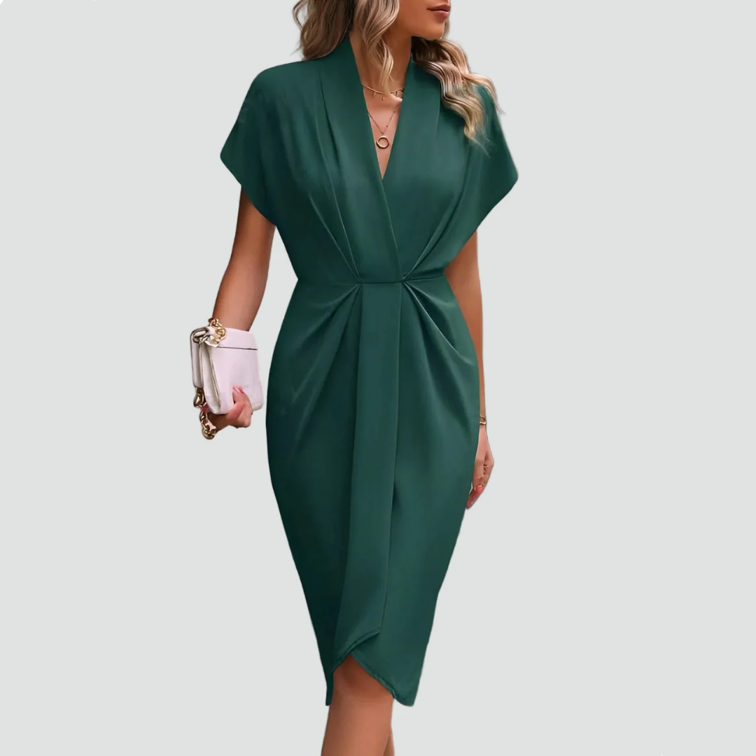 Mallory | Elegant women's wrap midi cocktail dress