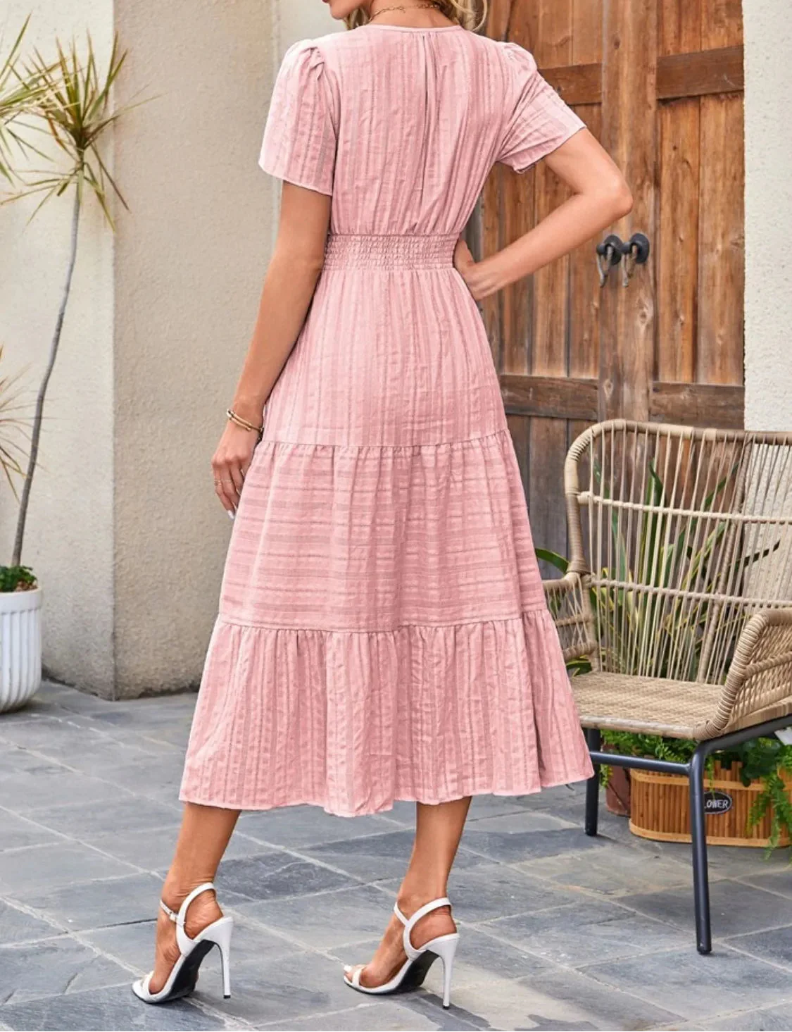 Victoria | Ruffled Midi Dress V-Neckline