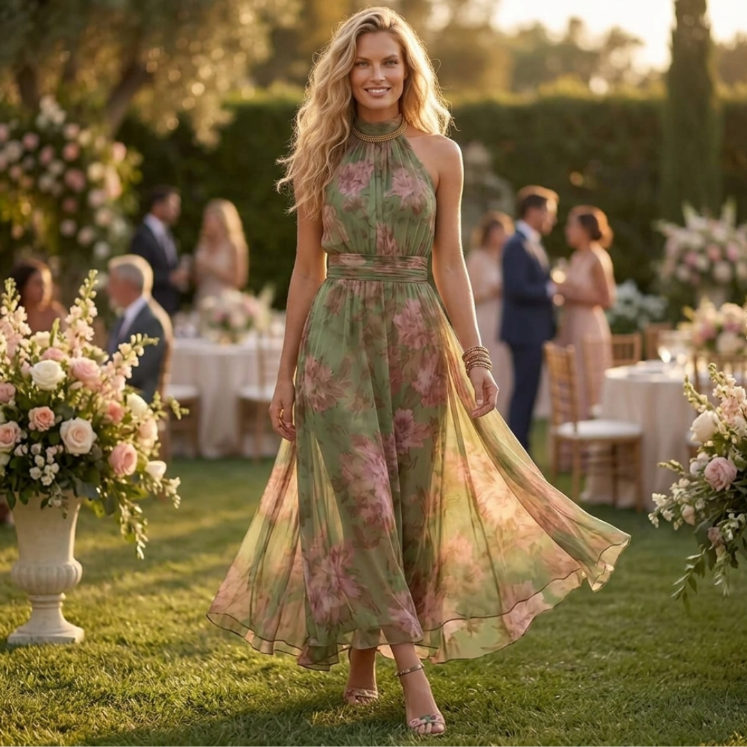 Theia - Green Floral Maxi Dress