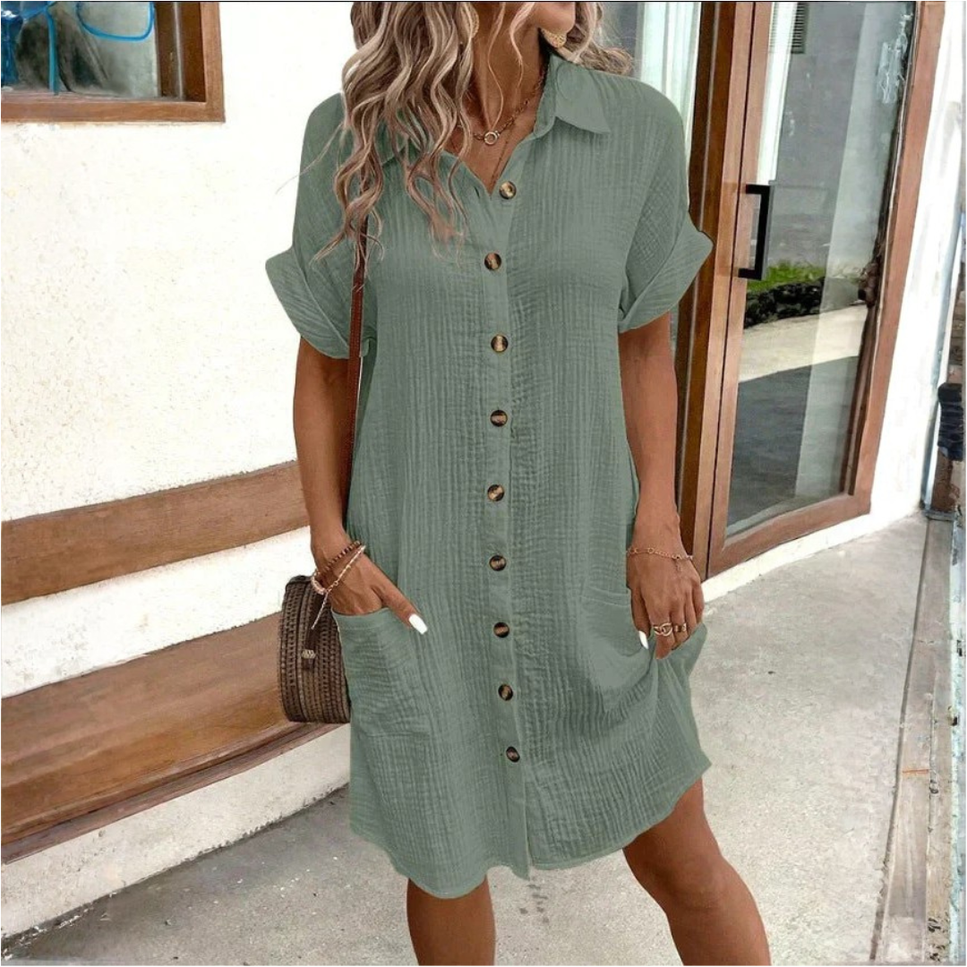 Allison | Casual Cotton Shirt Dress with Button Closure