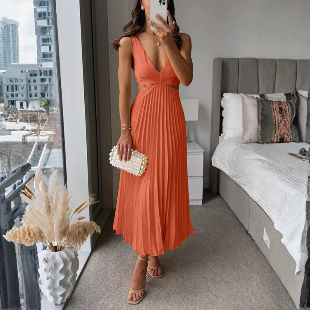 Haley | Women's Pleated V-Neck Maxi Dress